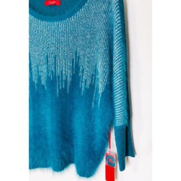 Jennifer Lopez Womens Teal Metallic Scoop Neck Soft Knit Sweater Sz M New - Picture 9 of 11